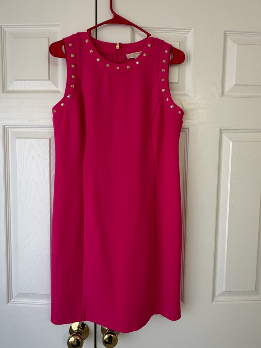 Michael Kors Hot Pink Sleeveless Shift Dress with Stud Detailing